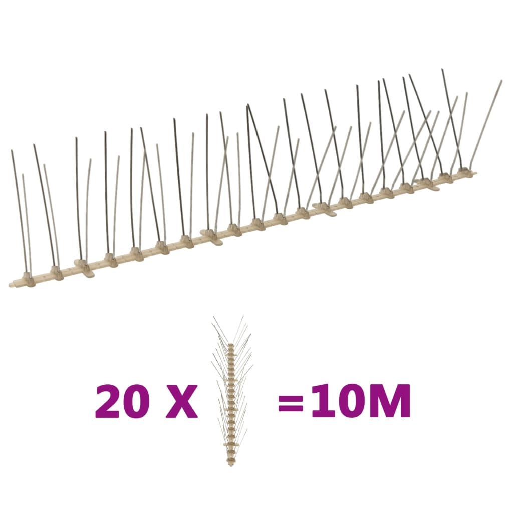 Vidaxl épingles oiseaux et pigeons à 4 rangées 20 pcs 10 m plastique