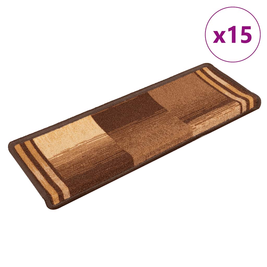 VidaXL tapis d'escalier auto-adhésifs 15 pcs 65x21x4 cm marron