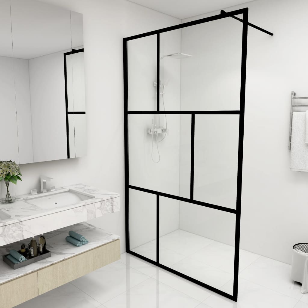Vidaxl Walk-dans le mur de douche 115x195 cm en verre durci noir