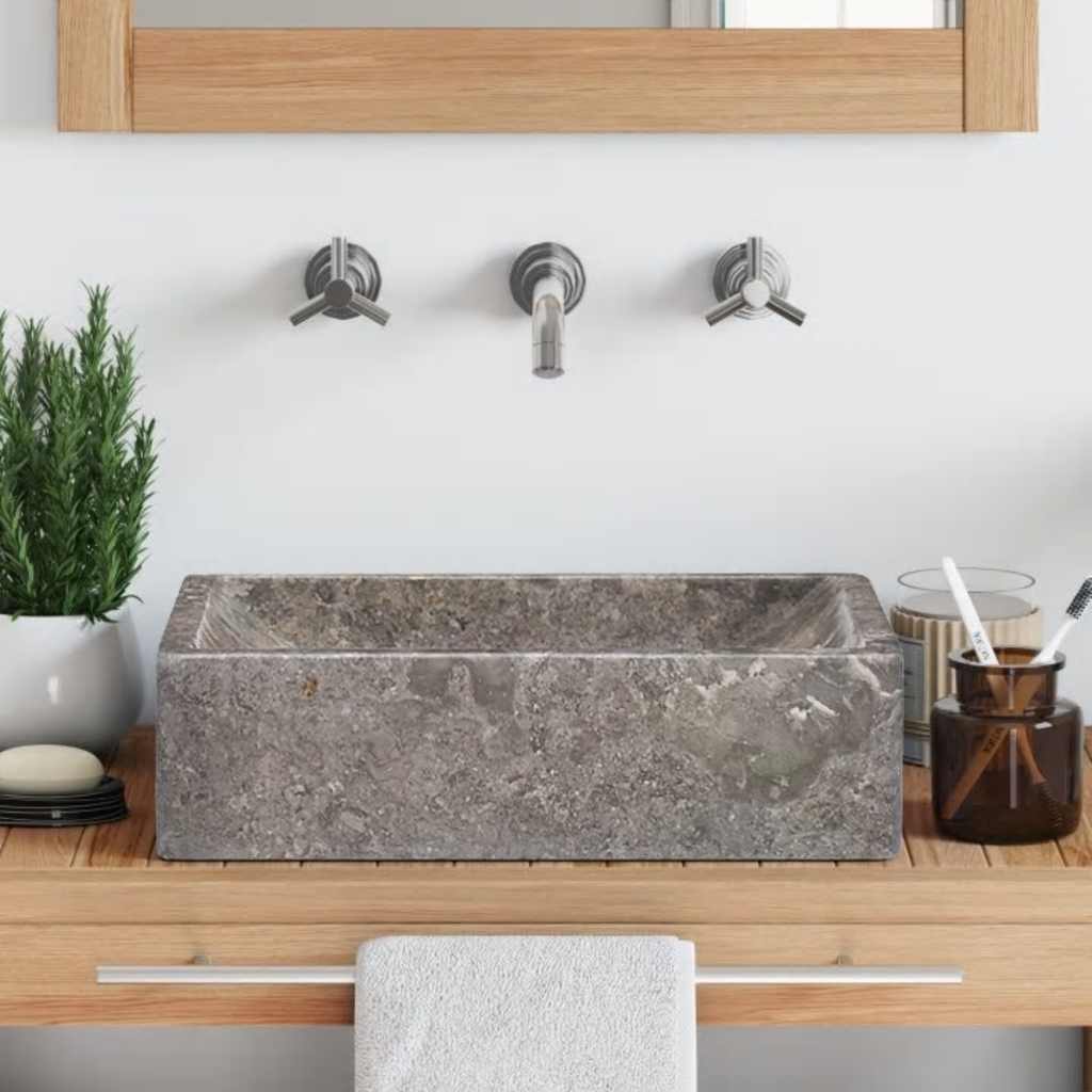 Évier vidaxl 45x30x12 cm en marbre haut gris brillant