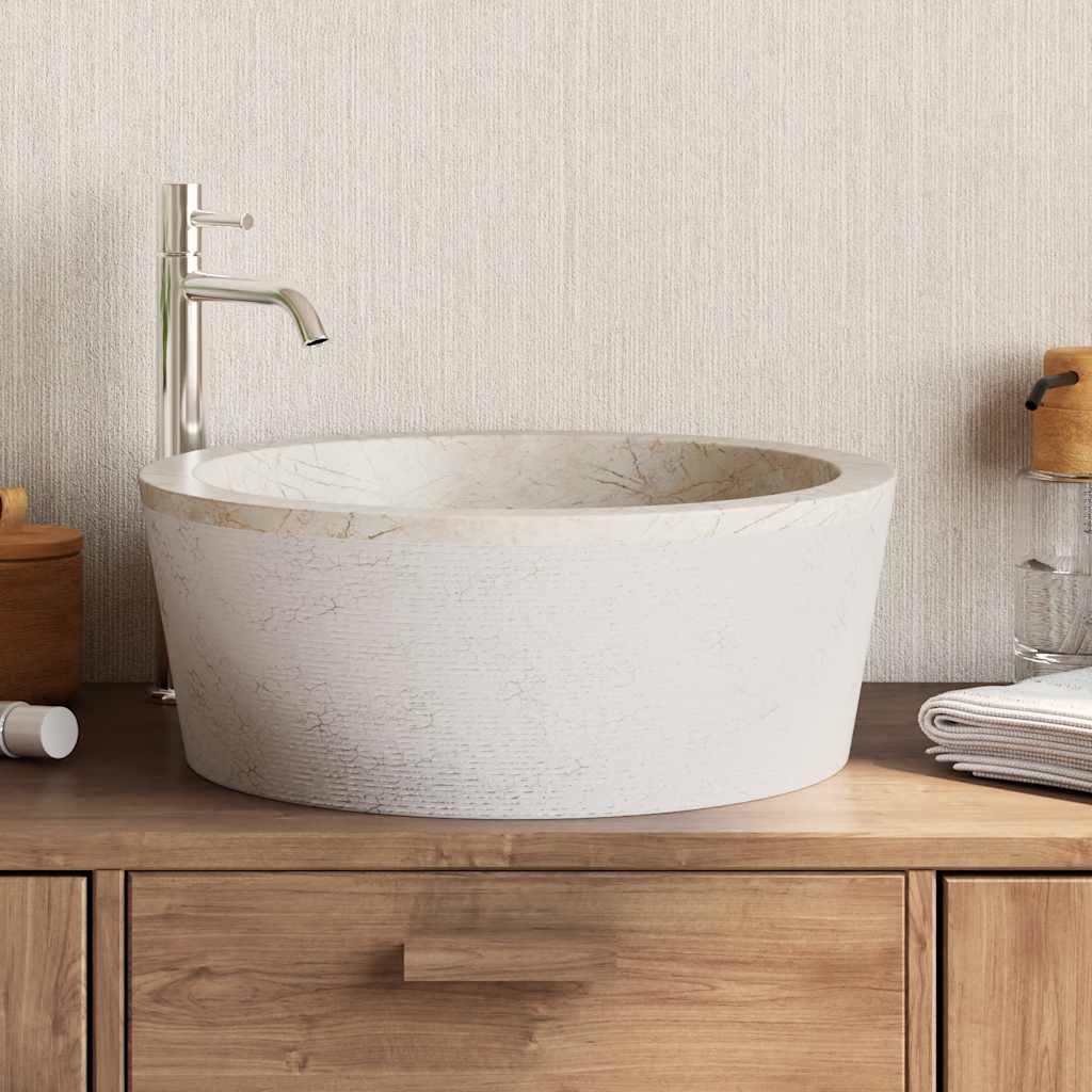 Évier vidaxl Ø40x15 cm en marbre crème colorée