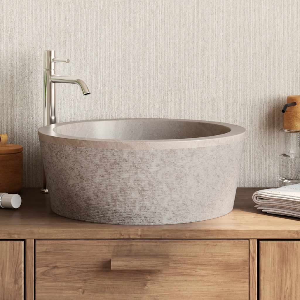 Évier vidaxl Ø40x15 cm en marbre gris