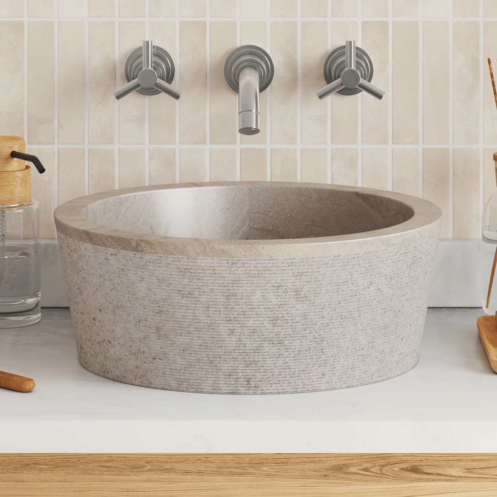 Évier vidaxl Ø40x15 cm en marbre gris