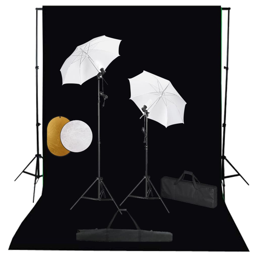 Vidaxl Photo Studio Studio avec des lampes, parapluies, fond et réflecteur
