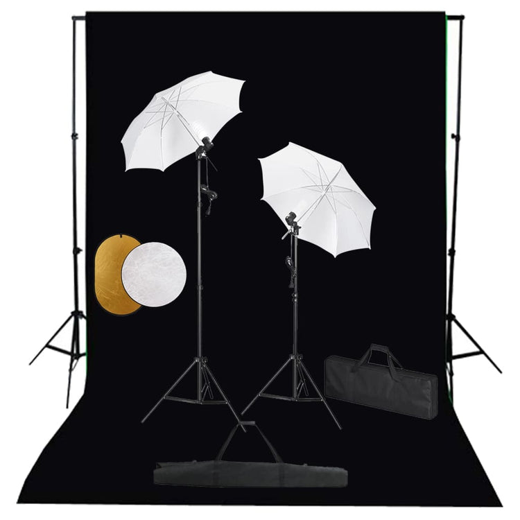 Vidaxl Photo Studio Studio avec des lampes, parapluies, fond et réflecteur