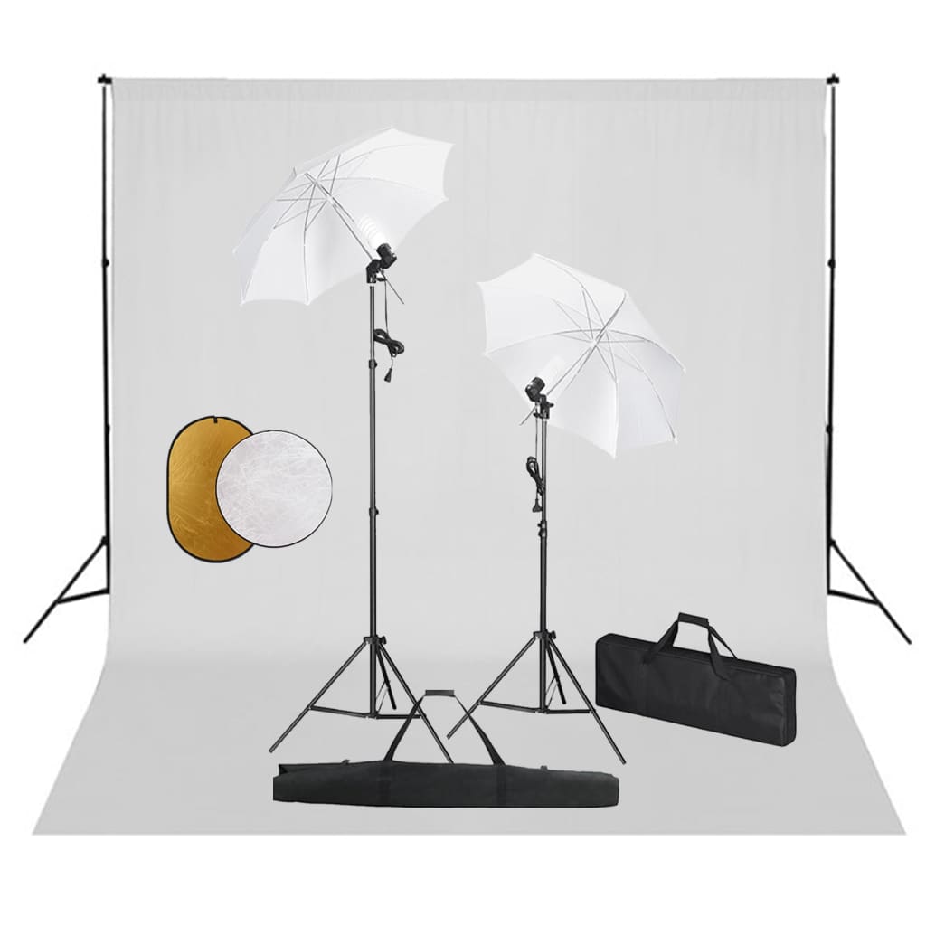 Vidaxl Photo Studio Studio avec des lampes, parapluies, fond et réflecteur