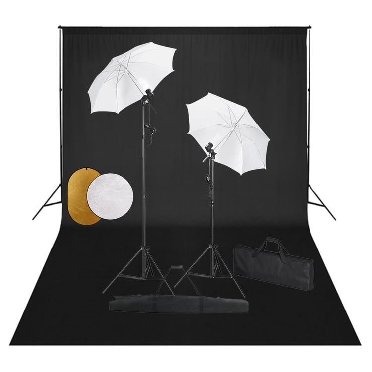 Vidaxl Photo Studio Studio avec des lampes, parapluies, fond et réflecteur