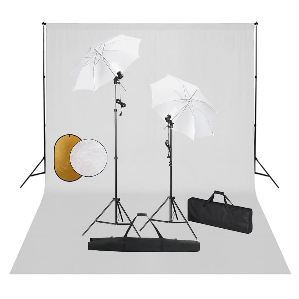Vidaxl Photo Studio Studio avec des lampes, parapluies, fond et réflecteur