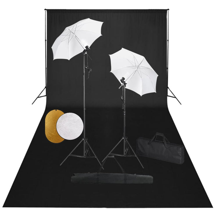 Vidaxl Photo Studio Studio avec des lampes, parapluies, fond et réflecteur
