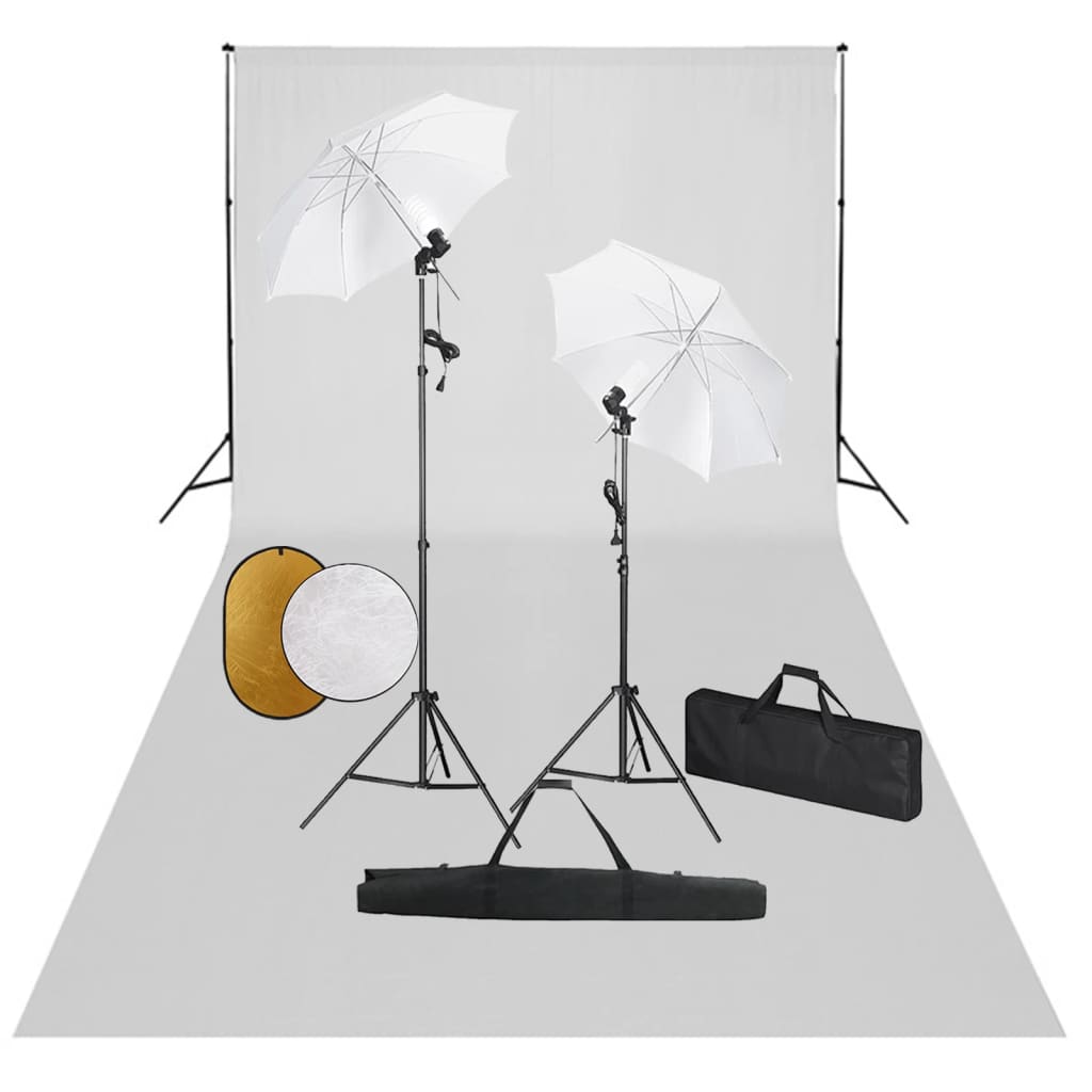 Vidaxl Photo Studio Studio avec des lampes, parapluies, fond et réflecteur