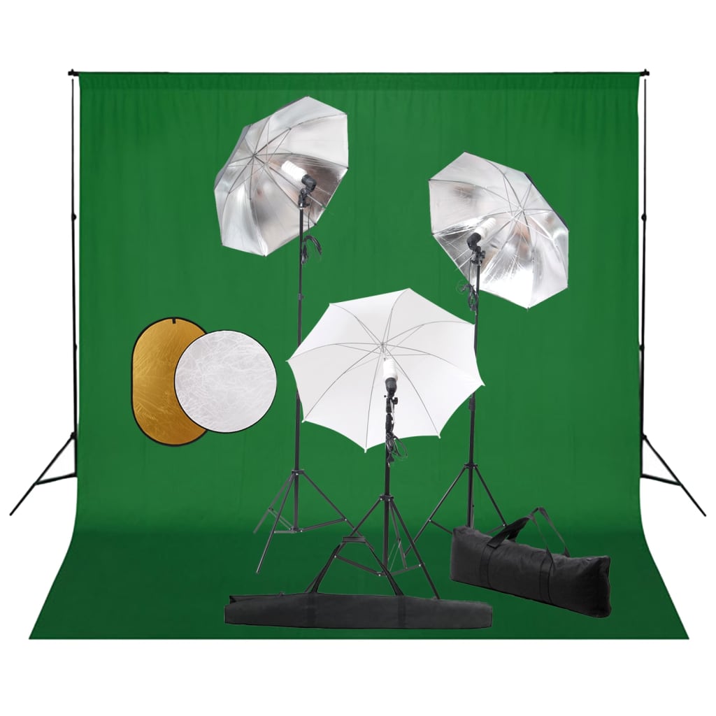 Vidaxl Photo Studio Studio avec des lampes, parapluies, fond et réflecteur
