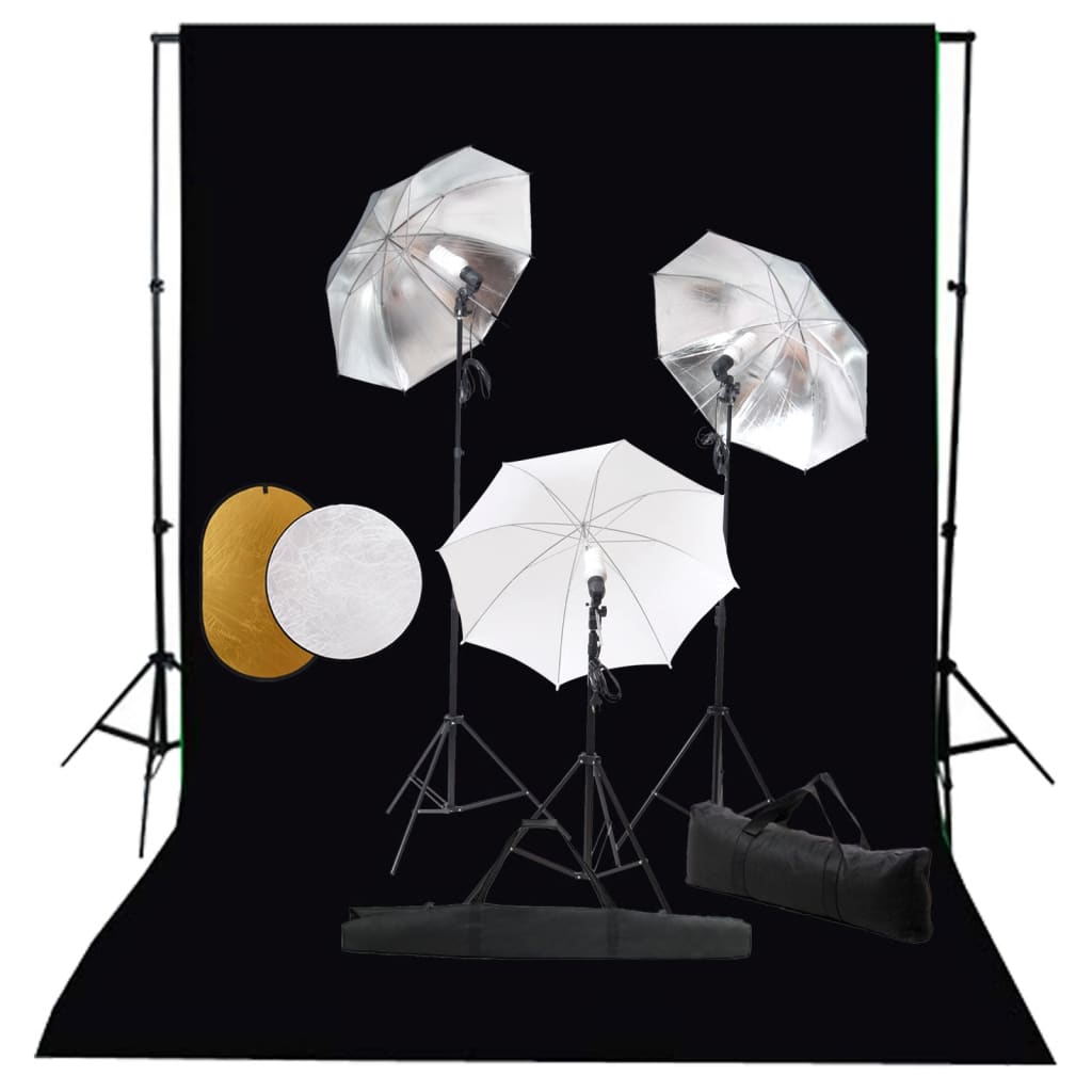 Vidaxl Photo Studio Studio avec des lampes, parapluies, fond et réflecteur