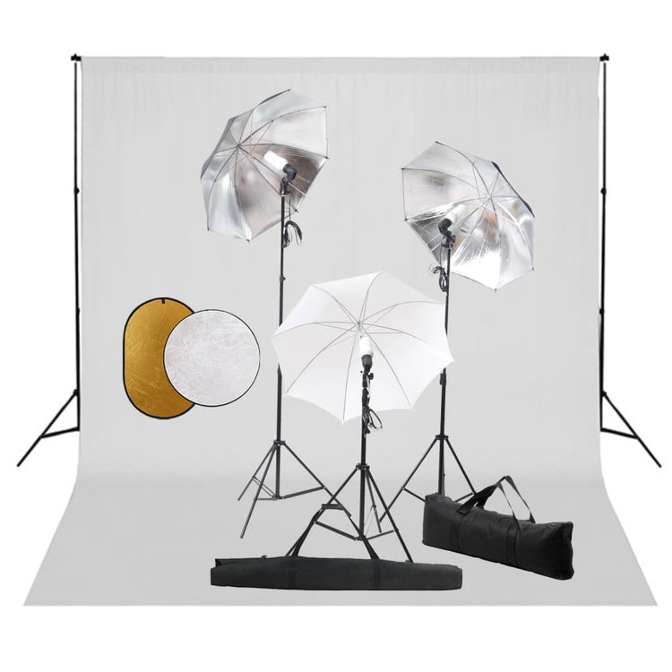 Vidaxl Photo Studio Studio avec des lampes, parapluies, fond et réflecteur