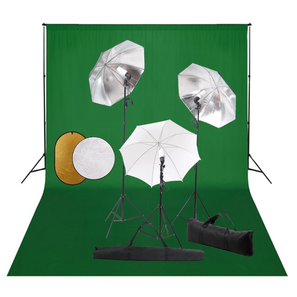 Vidaxl Photo Studio Studio avec des lampes, parapluies, fond et réflecteur
