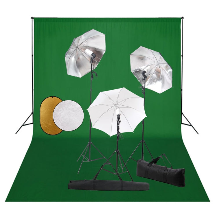 Vidaxl Photo Studio Studio avec des lampes, parapluies, fond et réflecteur