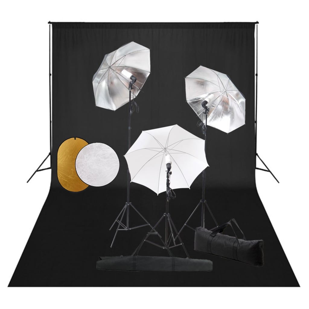 Vidaxl Photo Studio Studio avec des lampes, parapluies, fond et réflecteur