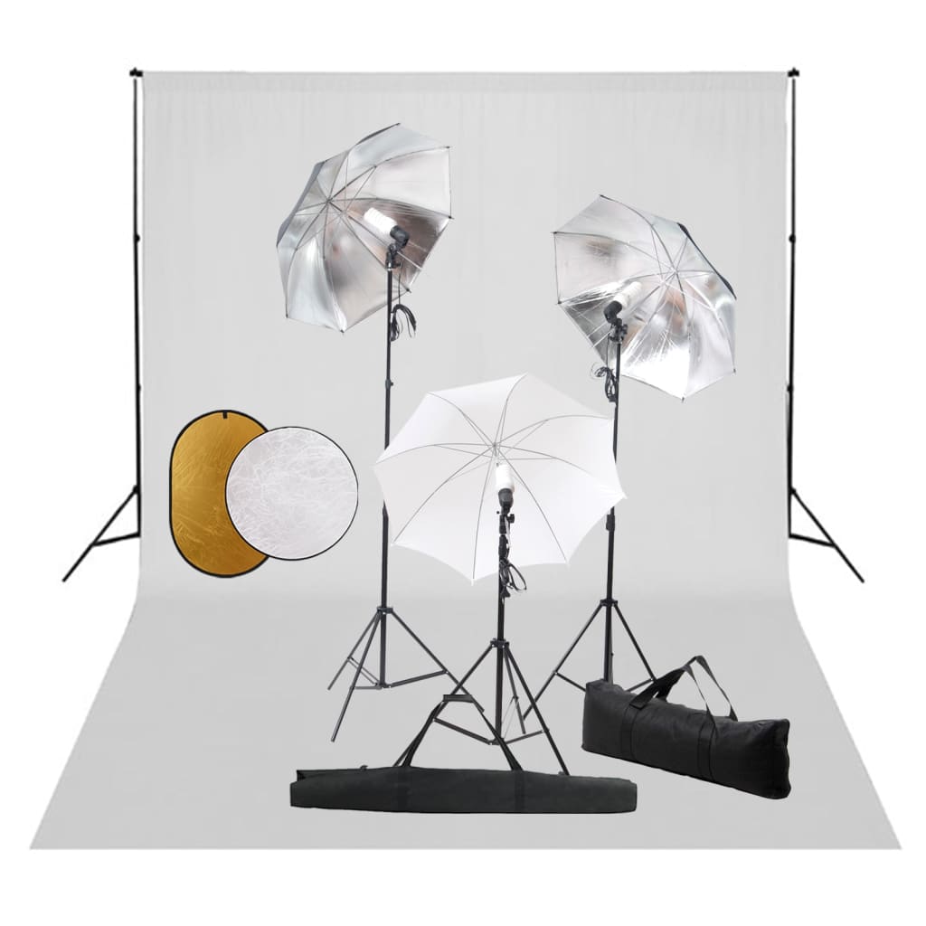 Vidaxl Photo Studio Studio avec des lampes, parapluies, fond et réflecteur