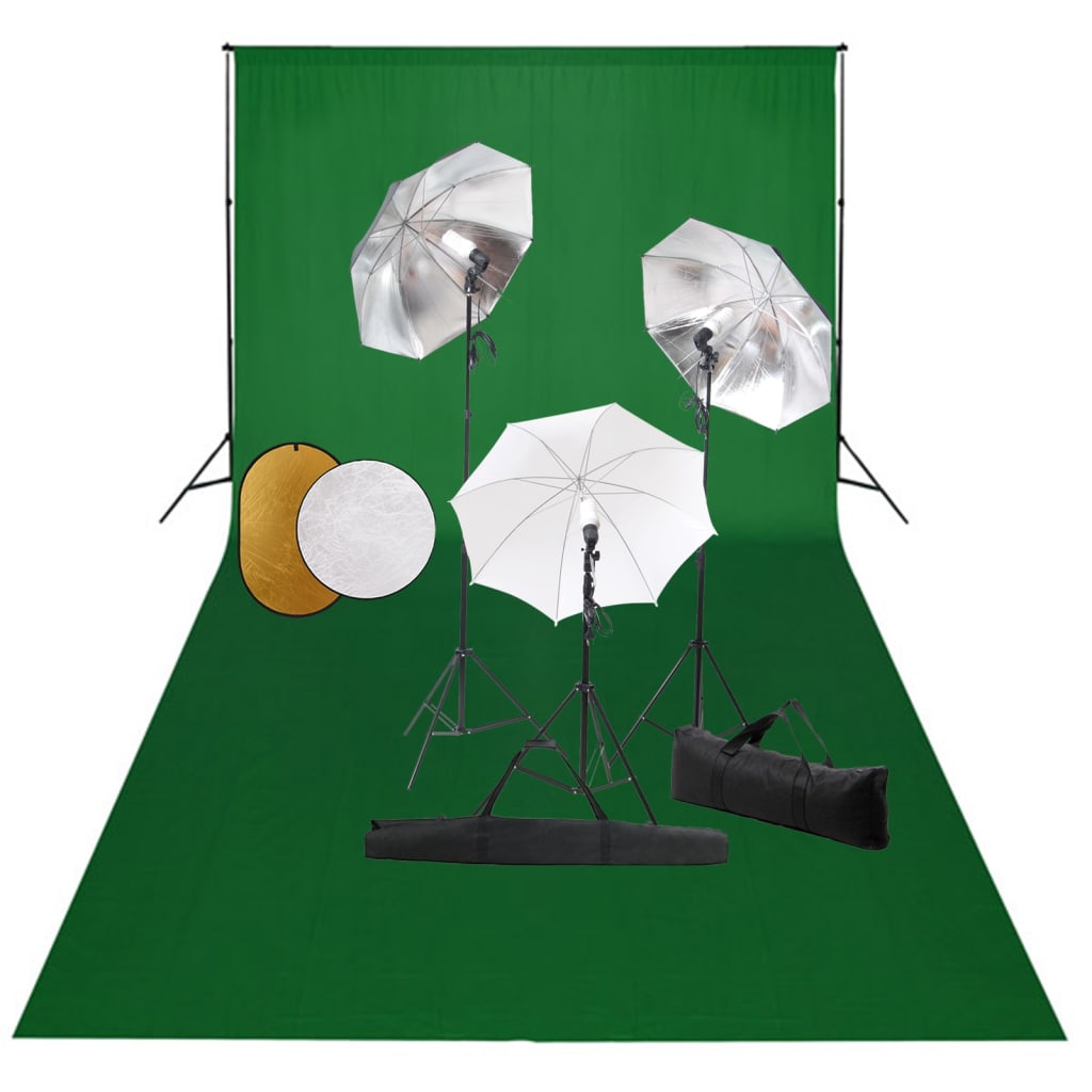 Vidaxl Photo Studio Studio avec des lampes, parapluies, fond et réflecteur