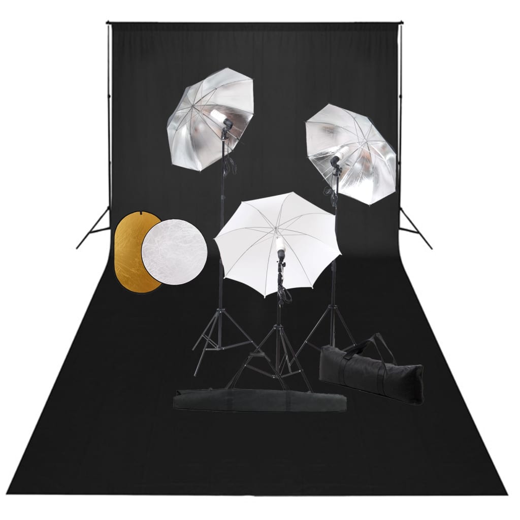 Vidaxl Photo Studio Studio avec des lampes, parapluies, fond et réflecteur