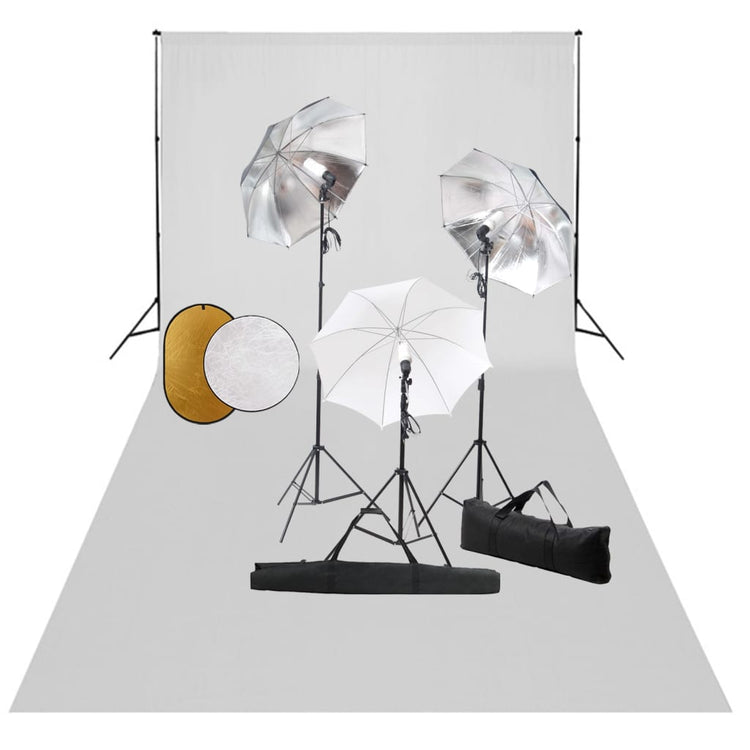 Vidaxl Photo Studio Studio avec des lampes, parapluies, fond et réflecteur