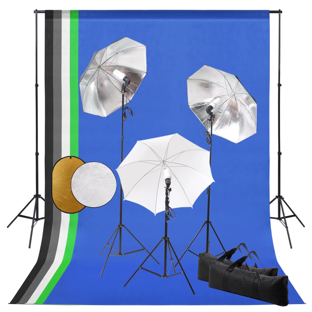 Vidaxl Photo Studio Studio avec des lampes, parapluies, fond et réflecteur