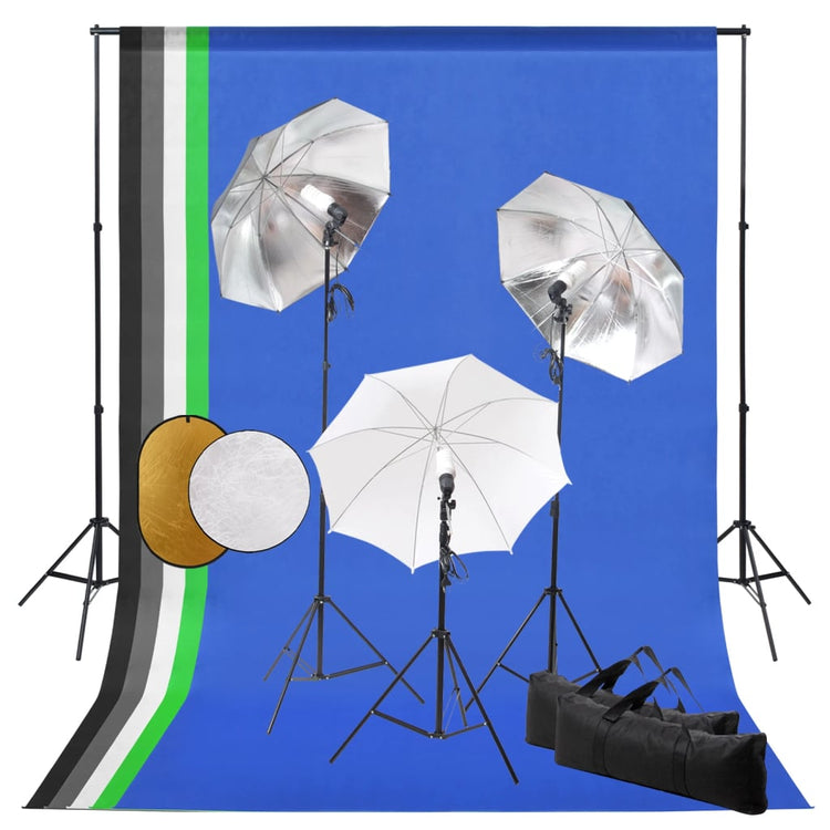 Vidaxl Photo Studio Studio avec des lampes, parapluies, fond et réflecteur