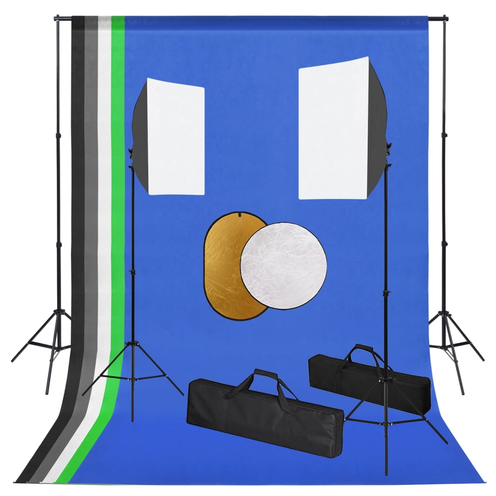 Ensemble de studio photo Vidaxl avec des lampes, fond et réflecteur