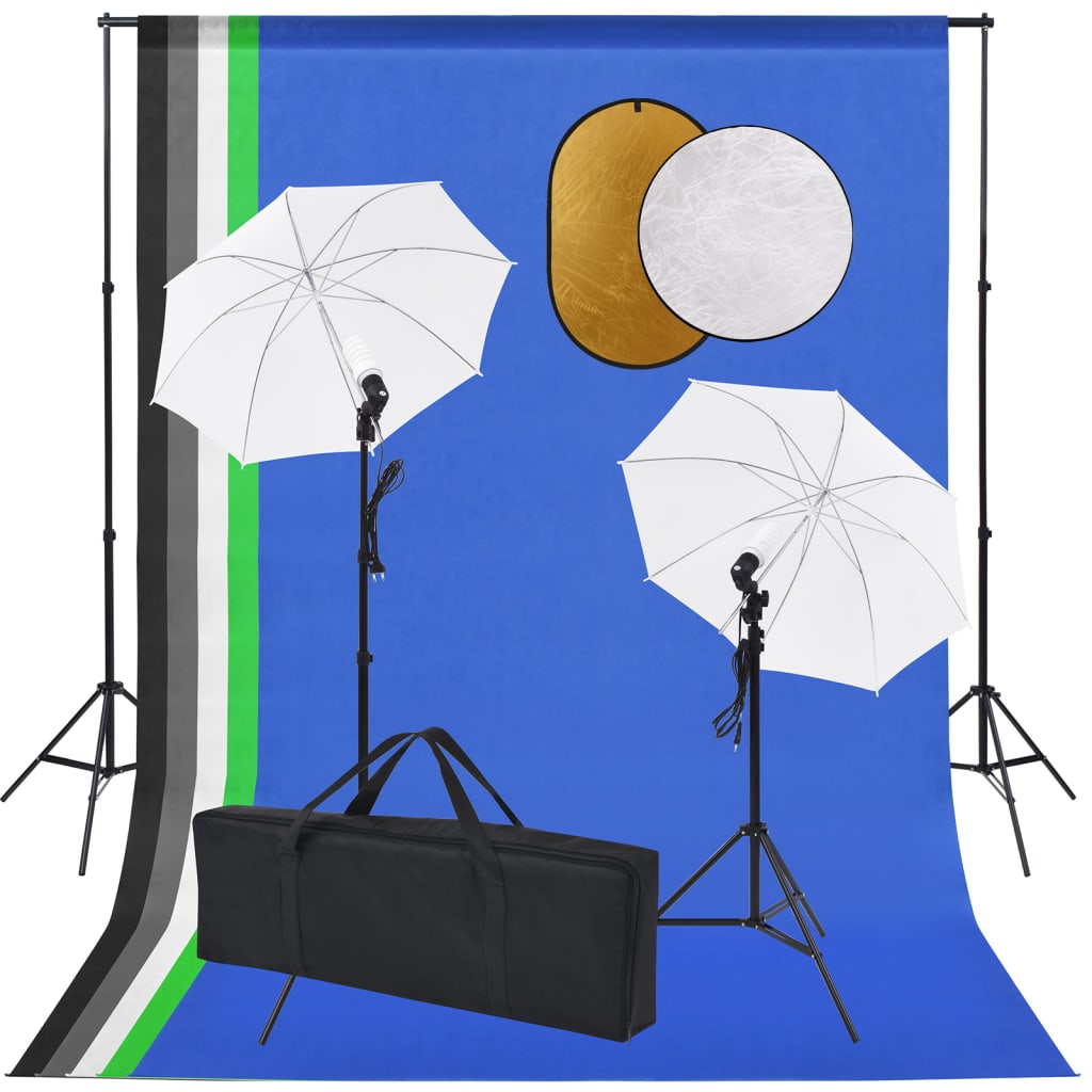 Vidaxl Photo Studio Studio avec des lampes, parapluies, fond et réflecteur