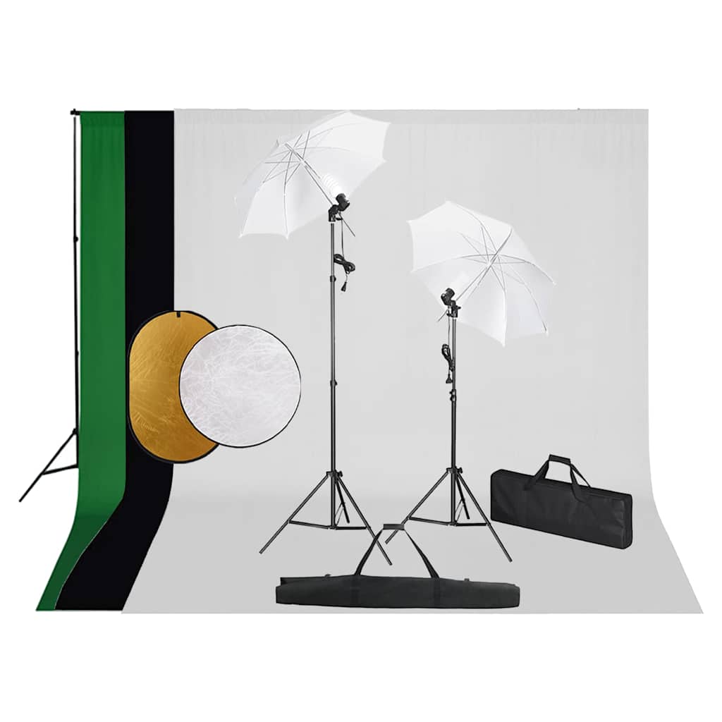 Vidaxl Photo Studio Studio avec des lampes, parapluies, fond et réflecteur