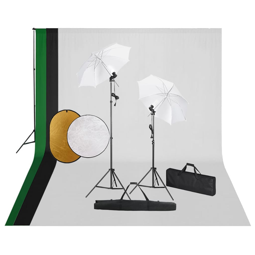Ensemble de studio photo Vidaxl avec des lampes, fond et réflecteur