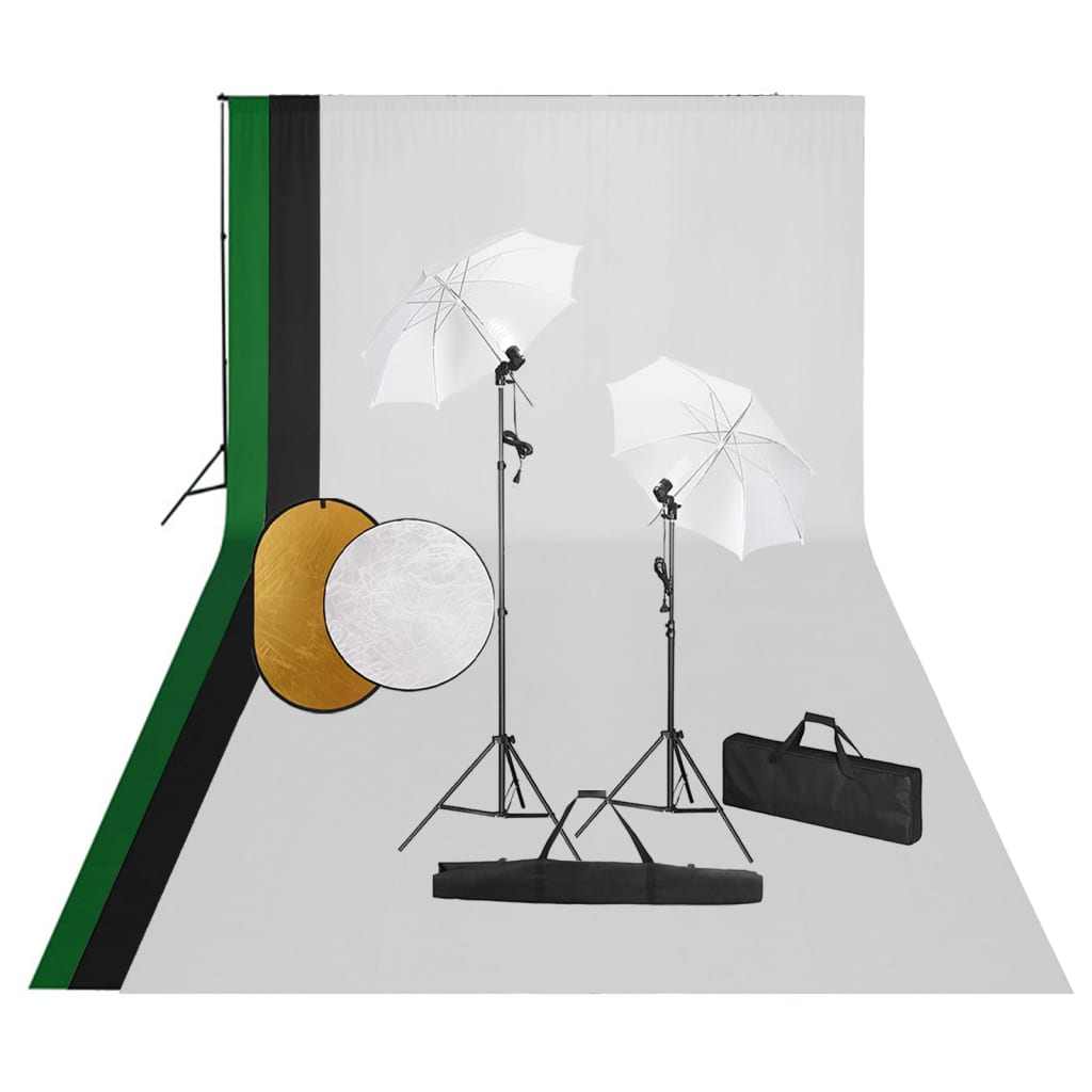 Ensemble de studio photo Vidaxl avec des lampes, fond et réflecteur