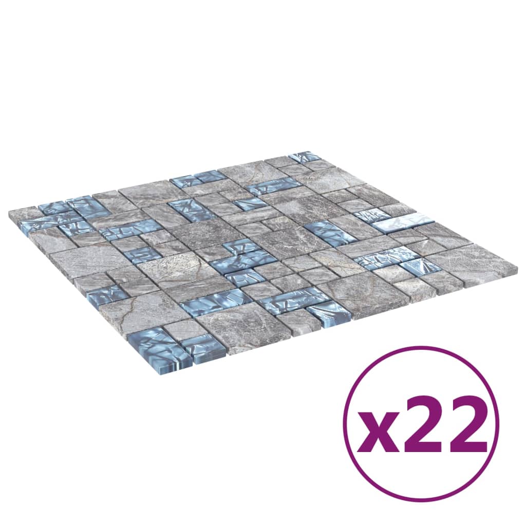 Vidaxl Mosaic Tiles 22 PCS 30x30 cm gris en verre et bleu