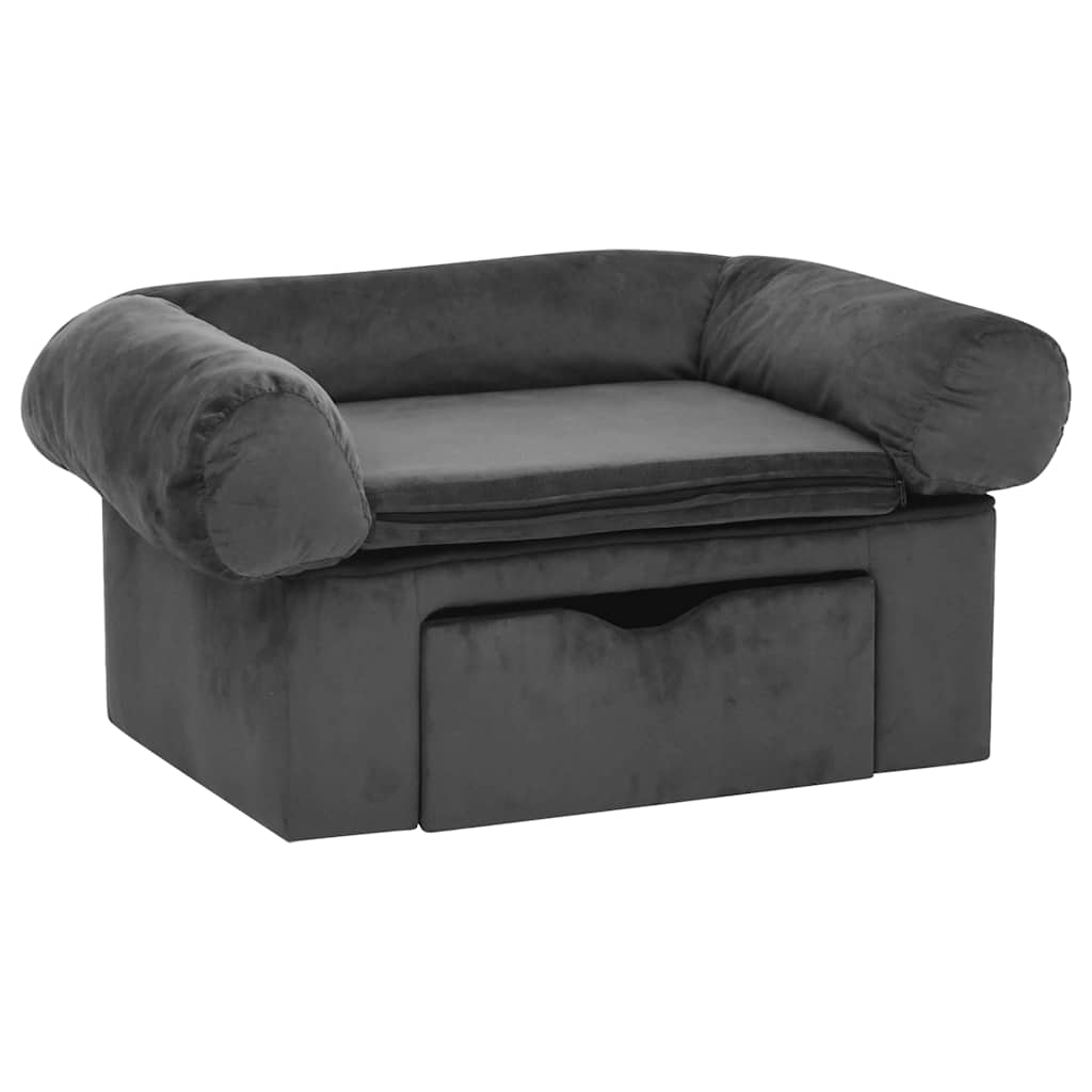 Banque de chien Vidaxl avec tiroir 75x50x38 cm Gris foncé en peluche
