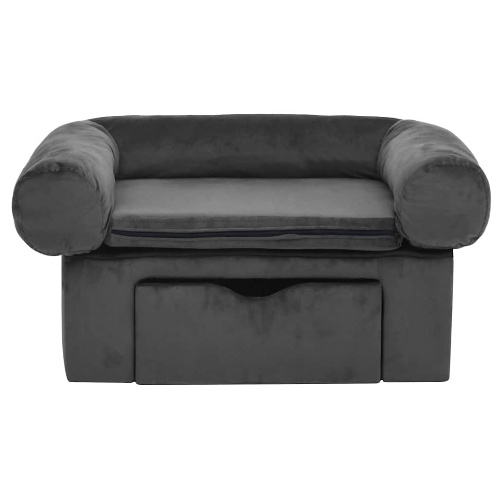 Banque de chien Vidaxl avec tiroir 75x50x38 cm Gris foncé en peluche