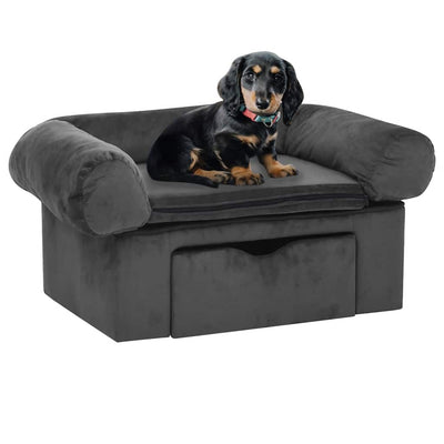 Banque de chien Vidaxl avec tiroir 75x50x38 cm Gris foncé en peluche