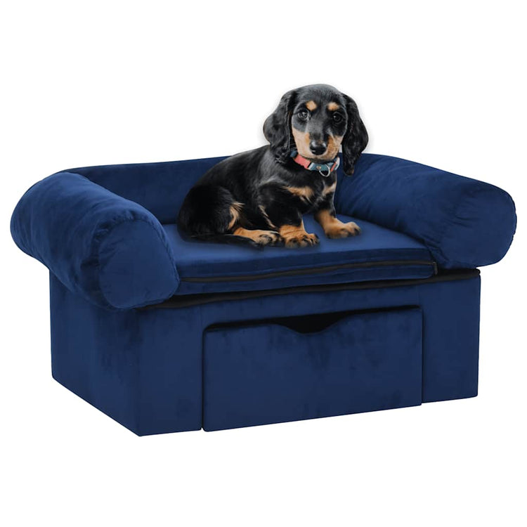Banque de chien vidaxl avec tiroir 75x50x38 cm bleu en peluche