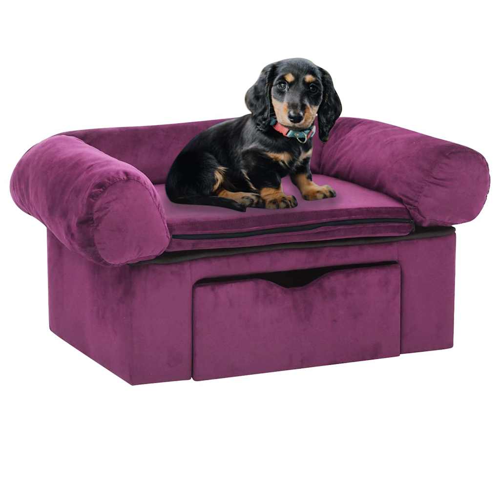 Vidaxl Dog Bank avec tiroir 75x50x38 cm en peluche bordeaux rouge