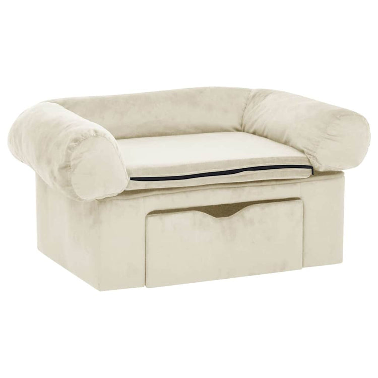Banque de chiens Vidaxl avec tiroir 75x50x38 cm Crème en peluche -colore