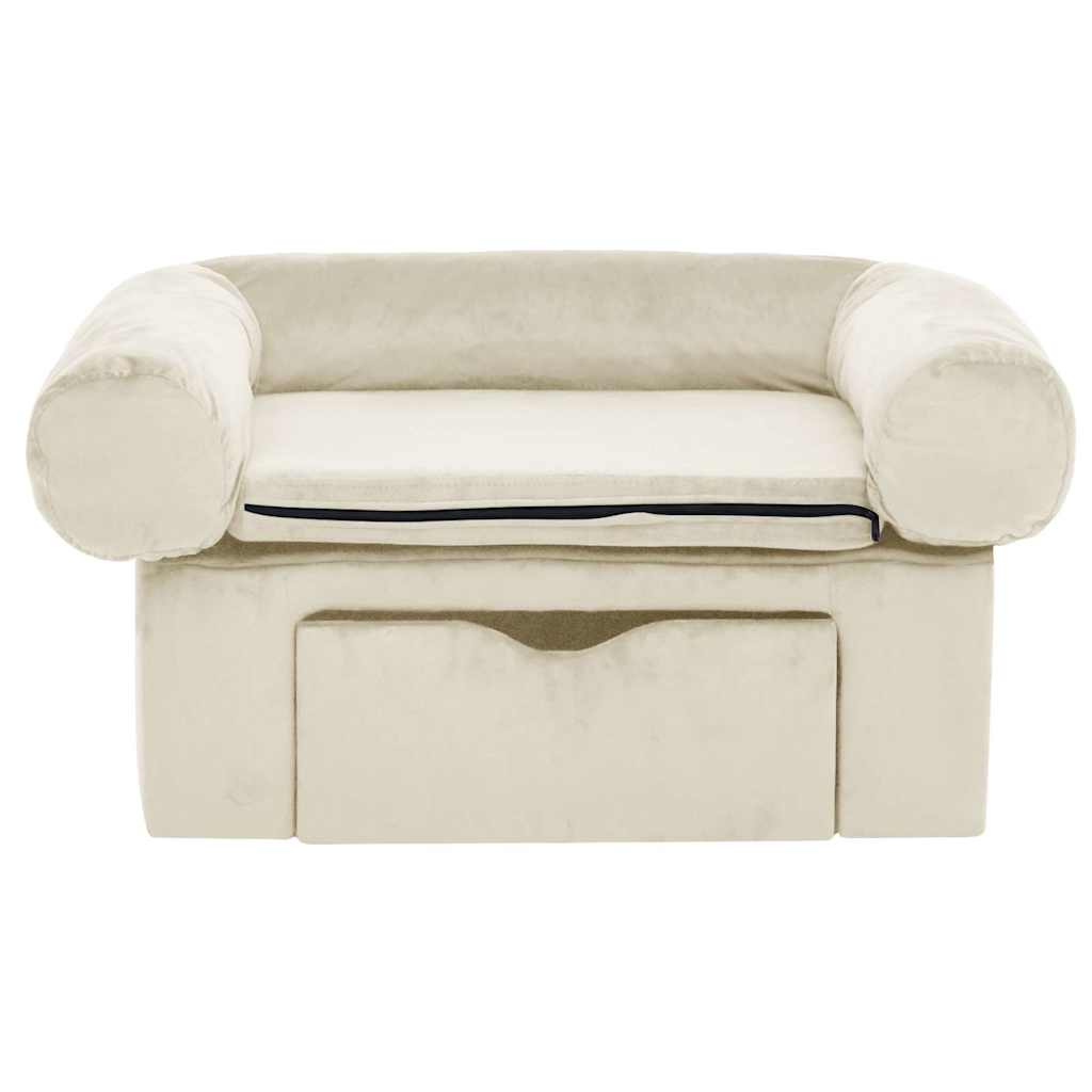 Banque de chiens Vidaxl avec tiroir 75x50x38 cm Crème en peluche -colore