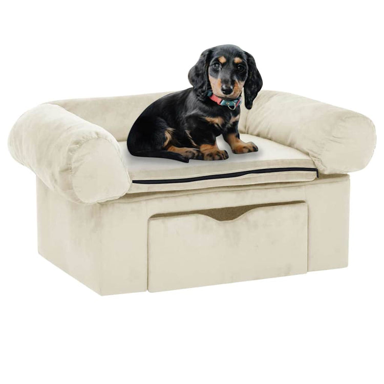 Banque de chiens Vidaxl avec tiroir 75x50x38 cm Crème en peluche -colore