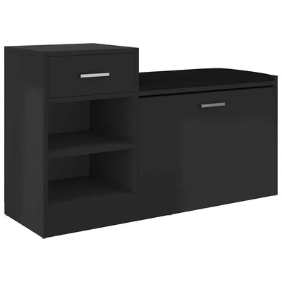 Canapé de chaussure Vidaxl 94.5x31x57 cm en bois de bois haut brillant noir