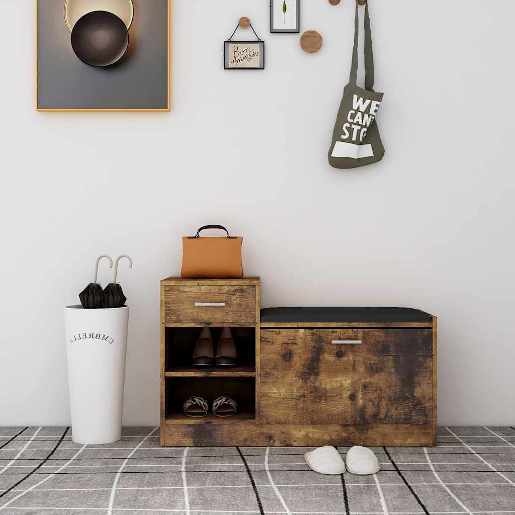 Canapé de chaussure Vidaxl 94.5x31x57 cm en bois transformé en chêne fumé coloré