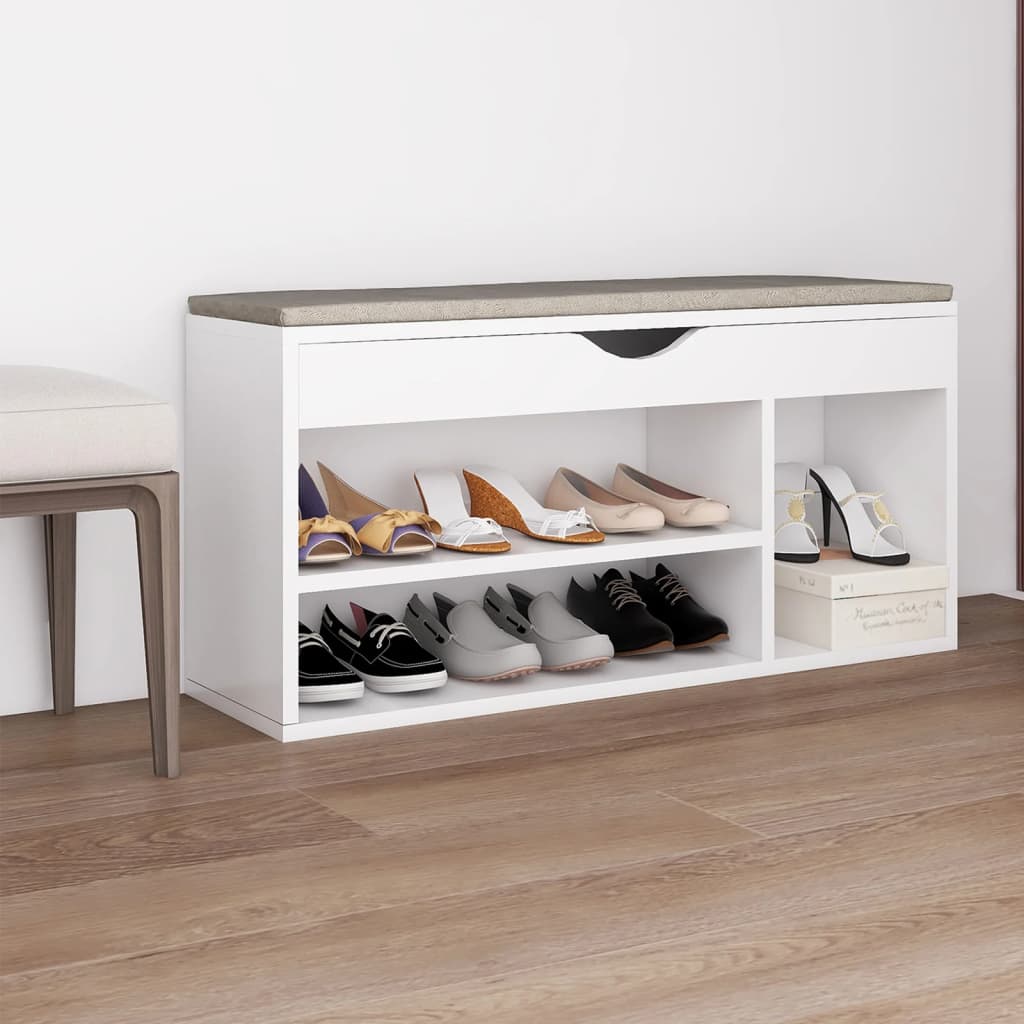 Banc de chaussures Vidaxl avec coussin 104x30x49 cm Bois de bois de propriété