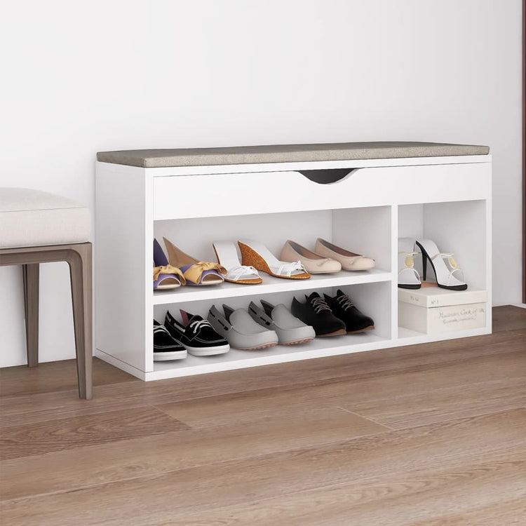 Banc de chaussures Vidaxl avec coussin 104x30x49 cm Bois de bois de propriété