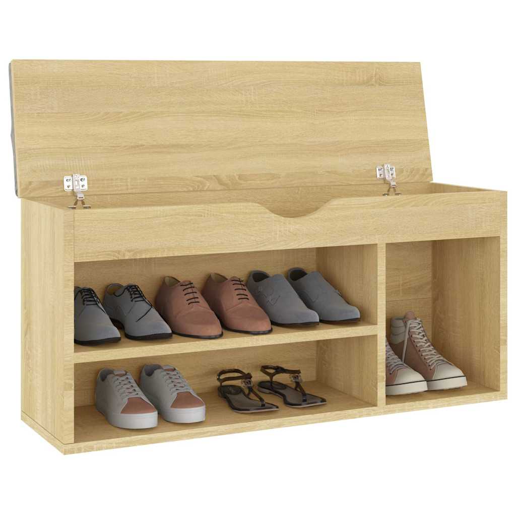 Banc de chaussures vidaxl avec coussin 104x30x49 cm en bois de bois de bois de bois sonoma