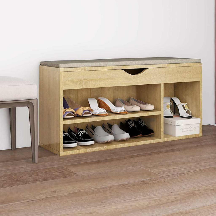 Banc de chaussures vidaxl avec coussin 104x30x49 cm en bois de bois de bois de bois sonoma