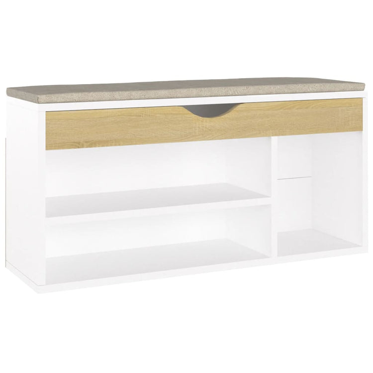 Banc de chaussures vidaxl et coussin 104x30x49 cm en bois blanc sonoma chêne