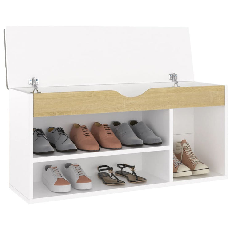 Banc de chaussures vidaxl et coussin 104x30x49 cm en bois blanc sonoma chêne