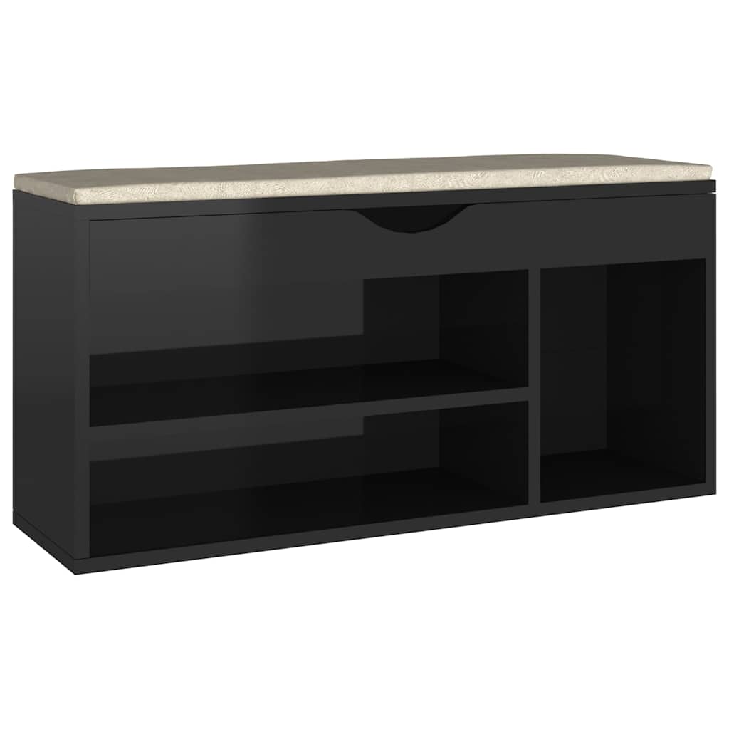 Banc de chaussures vidaxl avec coussin 104x30x49 cm en bois haut brillant noir