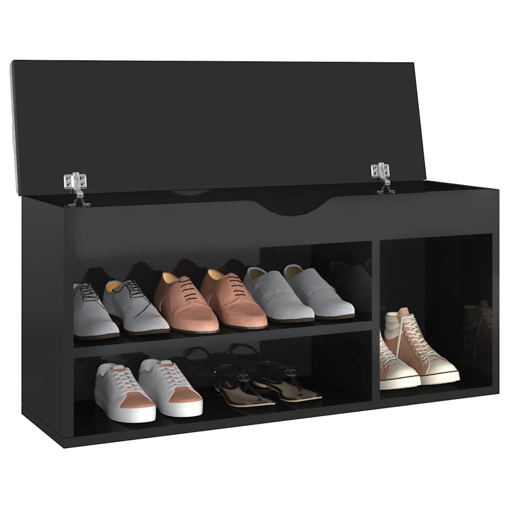 Banc de chaussures vidaxl avec coussin 104x30x49 cm en bois haut brillant noir
